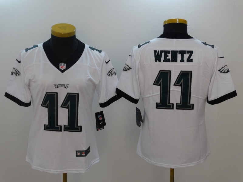 Women Philadelphia Eagles #11 Wentz White Nike Vapor Untouchable Limited NFL Jerseys->women nfl jersey->Women Jersey